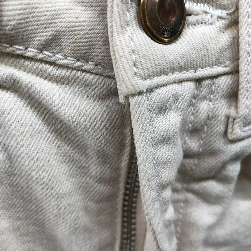 Zara High Rise Straight Jeans Womens 0‎ Ivory White Split Hem Frayed